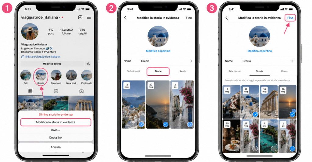 Come aggiungere storie in evidenza a una raccolta esistente su Instagram modificando gli archivi