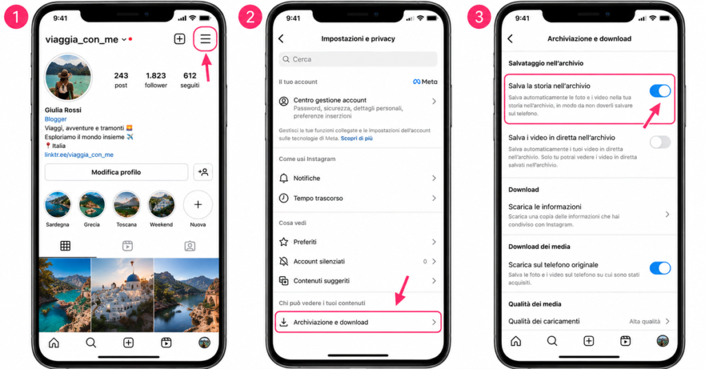 Come attivare l’archivio storie Instagram dalle impostazioni per salvare automaticamente le storie