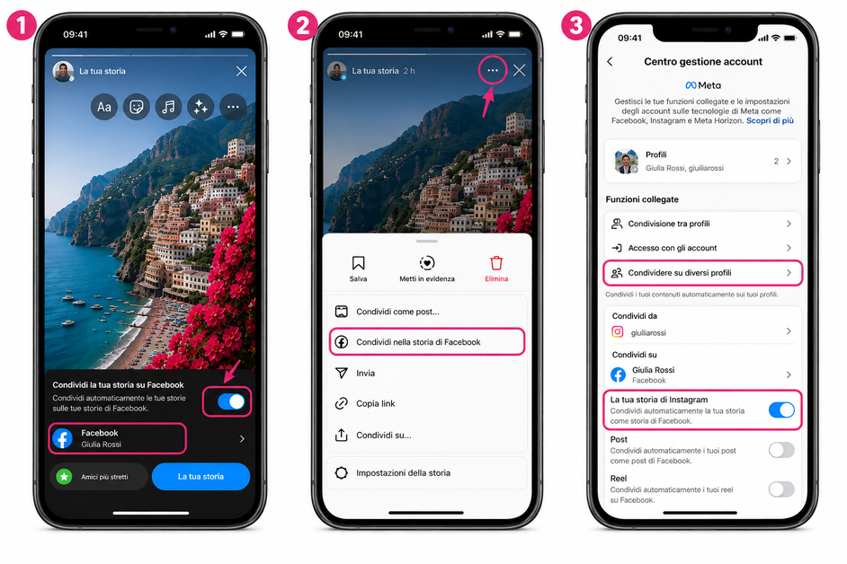 Come condividere una storia su Instagram e Facebook contemporaneamente tramite Meta Accounts Center